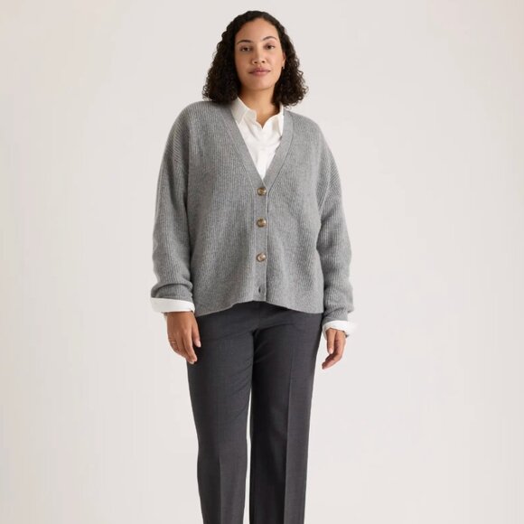 (Quince) Mongolian Cashmere Fisherman Boxy Cropped Cardigan Sweater - Picture 2 of 12